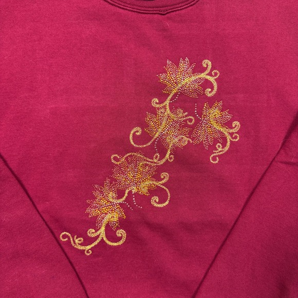 Trilogy‎ by Morning Sun Womens Sweatshirt Medium Maroon Gold Floral Embroidered - Picture 3 of 8
